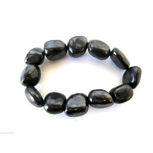 Shungite 15mm Nugget Black Gemstone Stretch Bracelet Protection from EMFs